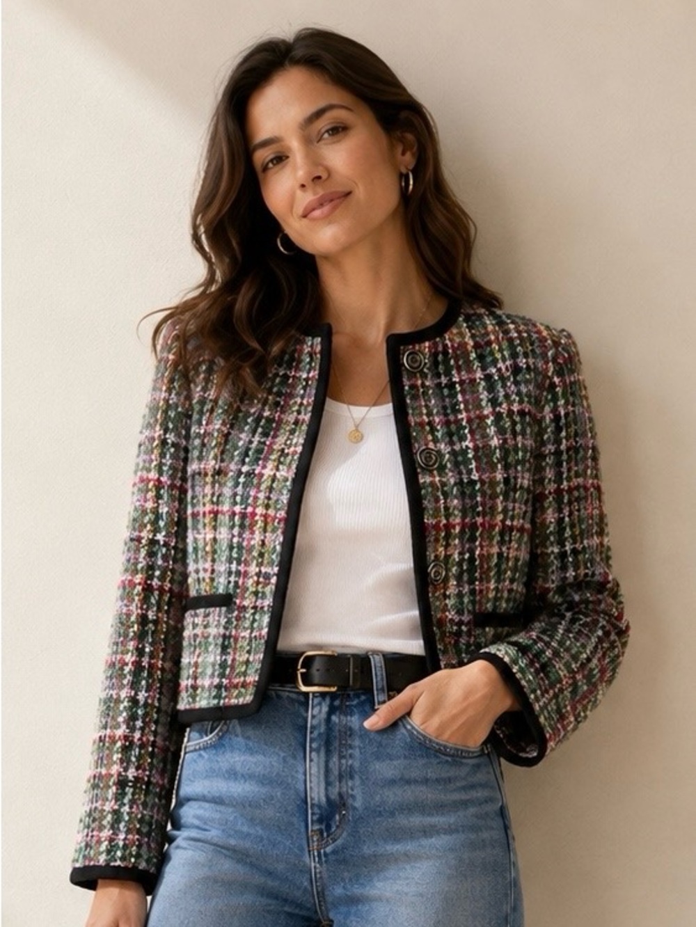 Anne Taylor Cropped Multicolor Tweed Jacket - 4
